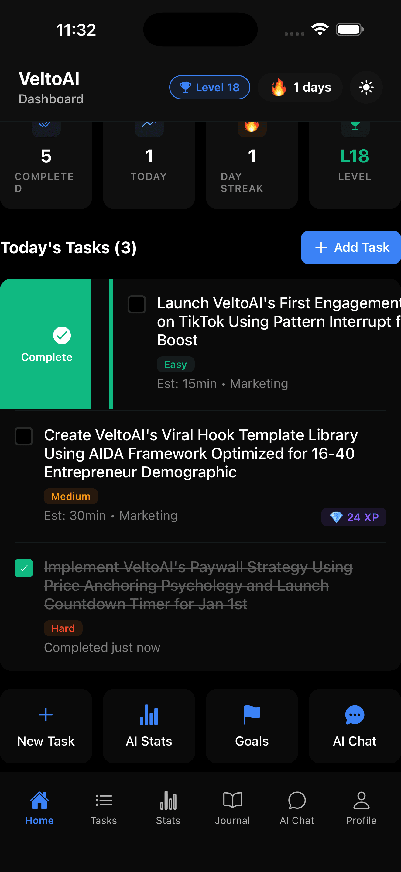 VeltoAI Tasks - Swipe to Complete